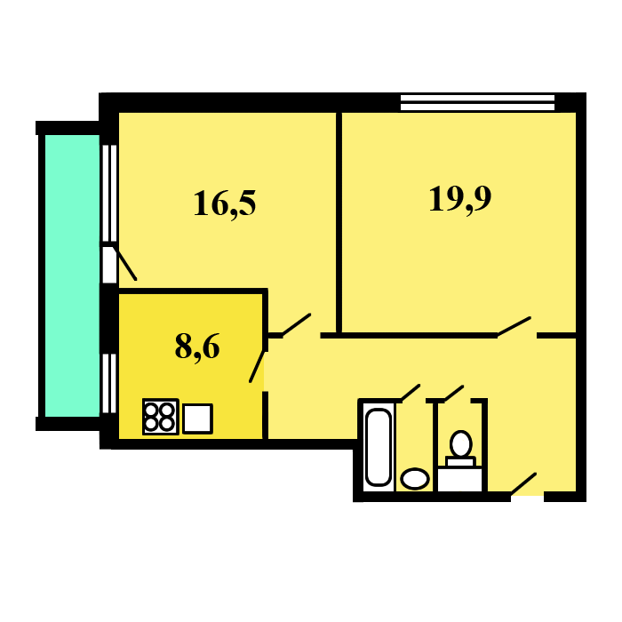 двухкомнатная квартира в доме серии 1МГ-601-441 План: 2