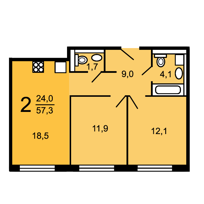 двухкомнатная квартира в доме серии ПИК-2 План: 7