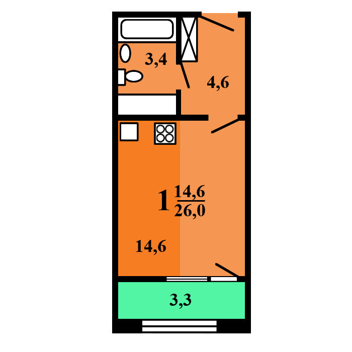 однокомнатная квартира в доме серии Град-4М План: 6