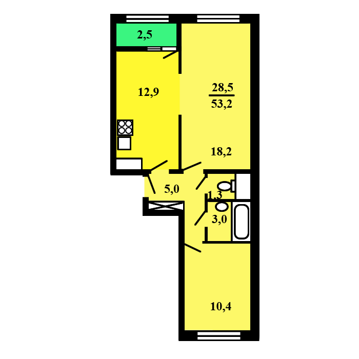 двухкомнатная квартира в доме серии Град-4М План: 1