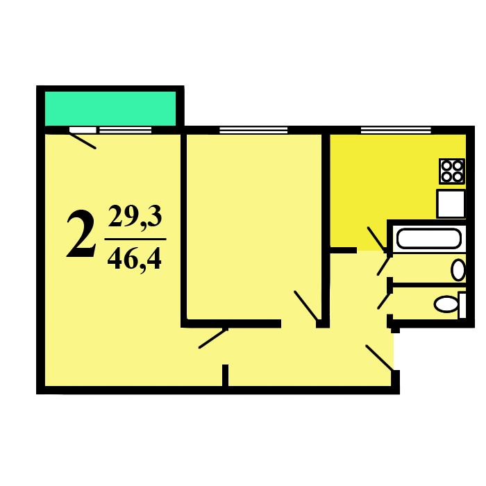 двухкомнатная квартира в доме серии II-57-А/09 План: 1